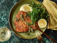 【TAKEAWAY】veal schnitzel, skordalia, watercress and anchovy lemon dressing