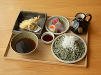 Seasonal Soba, Tempura and sashimi  Set