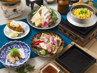 個室で旬食材食べつくし！《楓コース》『燈花のよだれ鶏』『真鯛とかんぱちの黄金出汁小鍋』＆『日南もち豚/大山鶏の鉄板焼き』＆『とうもろこしと枝豆の釜飯』