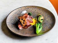 Dinner course with toast drink