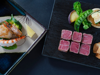 Teppanyaki: Omi beef and seafood dinner course