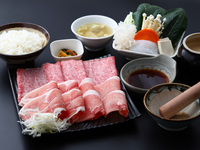 Manager's recommendation! [Manpuku Set] ￥3,300 A highly satisfying lunch set that includes Matsusaka beef thigh meat, two types of meat to choose from, wonton soup and a drink!