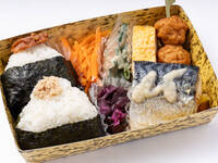 Rice ball and grilled mackerel bento