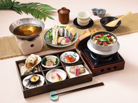 [Lunch only: Toukado Lunch] "Small pot of golden broth shabu-shabu with seasonal fish", "Tokado's seasonal 6 trout meal", "Freshly cooked eel rice pot" Toukado Lunch
