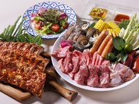 [Gachimaya] Okinawa Prefecture Wagyu beef, Sanzoku spare ribs and seafood set