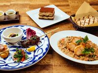 Weekend Lunch Course with a Cheers Sparkling Wine at Indoor Dining Table