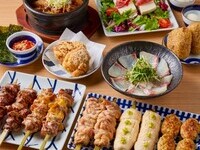 【百鳥の贅沢コース・2時間飲み放題付き】6,500円(税込)　炭焼き5串の盛合せをメインにいいとこどりしてます【全11品】