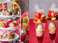 【12/19・22・23】＊金箔ロゼスパークリングワイン付き＊クリスマスフェスティブアフタヌーンティーとパフェのスイーツセット（2時間カフェフリー）