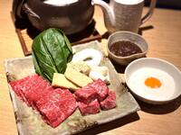 【全４品】お試しコース おばんざい5種盛り、アンコウの茶碗蒸し、国産牛サーロインとリブロースの江戸味噌すき焼き、土鍋銀しゃり