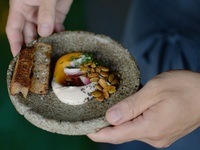 Smoked Vegan Cheese with “Koisuru” Chestnut Pumpkin Purée and Buckwheat Breadsticks