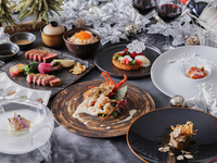 【2025Xmas】Premium Dinner＜聖夜＞シャンパン付きキャビアと寒ブリとのどぐろの前菜+フォアグラとフレッシュトリュフ+活鮑のグリル+活伊勢海老のグリルの雲丹ソース+厳選松阪牛フィレ