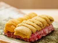 Starting October 1 — private room guaranteed! Enjoy our "Wagyu and Uni Extravaganza Course," featuring: "Uni Yukke Dog with two rows of uni atop selected wagyu — Awoyuki Salt," "Two-region tasting of selected wagyu filet," and "The ultimate Chikamitsu Rice — uni, crab, ikura, and wagyu."