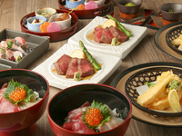 Sala privada garantizada para fiestas de bienvenida/despedida [Kaiseki de lujo] ¡Whisky nacional "Hibiki" con bebida libre! Chirashizushi de carne de res Wagyu especialmente seleccionada y mariscos ★Obsequio especial de bienvenida/despedida: postre con mensaje y etiqueta de vino espumoso con servicio de impresión de nombre