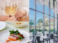 ▲〈ランチ〉乾杯スパークリング付き＊紅葉鯛のマリネや深谷ネギのパイ包みスープ、北海道産ポークロースのローストを味わうランチ全4品