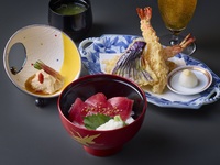 Tempura and mini bowl set with one drink