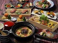 【NEW！　11月限定】★個々盛り・お料理のみ９品★　ニホンバシコース　6,600円→5,800円　お刺身、お魚、お肉　〆は名物真鯛の土鍋めし！