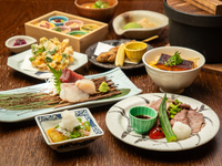 12月スタート！3時間飲み放題　【〜彩(いろどり)コース〜】豚の角煮や塩鶏の柚子胡椒焼き、あさりと牛蒡の羽釜ごはんなど全7皿