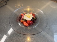 Strawberry and cranberry sauce and burrata cheese caprese