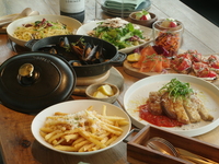 【DINNER】シェアコース＋1ドリンク付き　ムール貝の白ワイン蒸しや茶美豚のポークミラネーゼなど全7品