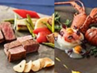 【紫】乾杯こぼれスパークリングワイン付き前菜＋オマール海老と鮮魚＆特選黒毛和牛フィレ・サーロインの食べ比べランチ（土日祝）