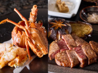 【紅玉】乾杯こぼれスパークリングワイン付き活伊勢海老のグリルと特選黒毛和牛の食べ比べコース（土日祝）
