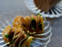 Spicy fish mortadella and yellow beet pinchos