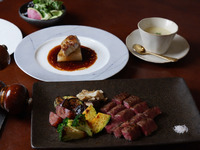 1/16～2月末まで！祝101周年【ランチ】大和の四季コース～冬～　冬の前菜　フォアグラと大根　旬の鮮魚と海老　お好みのステーキ　ガーリックライスにデザートも！