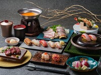 Weekends and holidays / 16 dishes in total [Extreme / Edomae Sushi Kaiseki Course] "5 pieces of premium Edomae sushi with red vinegar rice" & "Special selection of steamed, tempura and ohagi sushi", "Sea urchin dashi shabu-shabu hot pot", "Japanese black beef loin teppanyaki"