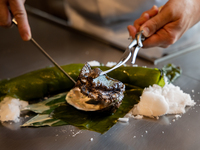 Live abalone from the Genkai Sea and carefully selected Kyushu black wagyu beef steak course