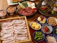 日月曜限定【名物料理堪能プラン】牛鍋×名物国産豚のせいろ蒸し×おばんざい大皿7種盛合せなど全12皿　2時間30分飲み放題付き 5800円