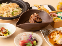 【春】接待などビジネスシーンにおすすめ！〜雅（みやび）コース〜2時間飲み放題　鮮魚のお刺身３種盛り合わせ、わかさぎの天麩羅、国産和牛の炙り焼き、蟹と三つ葉の土鍋ご飯など　　全８品
