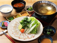 真鯛のしゃぶしゃぶセット　食後のカフェ・甘味付き　3500円