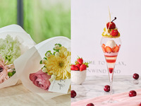 【平日限定】可愛らしいミニブーケ付き！いちごとチェリーの贅沢パフェ＋珈琲または紅茶（要予約）