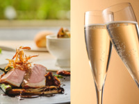 4月おすすめランチ◇春色のロゼスパークリングワインで乾杯！◇春野菜とサーモンマリネや国産玉ねぎのパイ包みスープ、北海道産豚ロース肉のローストを味わうランチ-SEASON-