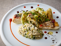 [Kyoto Fish] Risotto with Kyoto-sourced fish and truffles, served with Kyoto-sourced vegetables and fresh gluten beignets (includes soup, salad, bread, and coffee or tea)