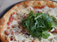 "Pizza Rosso with icefish and mortareda"