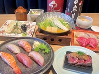 From May 11th: [Lunch-only Miyabi Sushi Course] 'Edomae Sushi / Domestic Beef "Kurashita" Steak / Seasonal Fish and Wagyu Beef with Sea Urchin Shabu-Shabu' Special weekday price: 3,980 yen