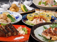 6～8月　土佐の地酒飲み放題　名物かつをの藁焼き塩たたき×鶏もも肉の藁焼き【鳴子コース】