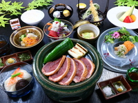 Kyoto duck grilled on a ceramic plate kaiseki course