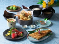 Grilled eel with white soy sauce and tempura set menu