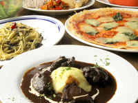 鹿スネ肉のとろとろ赤ワイン煮込みとウニのペペロンチーノのベラピスタコース8品　たっぷり2.5時間飲み放題付　6月1日から