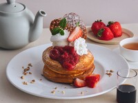 【6月限定（※6/3から）】ドリンクセット / いちごとルバーブ、ヨーグルトムースのパンケーキ アールグレイソース