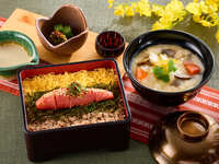 June: Mentai-ju (spicy cod roe rice bowl) and dango soup set meal