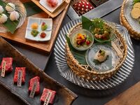 あけぼの味わいコース｜炙り寿司三貫＋厳選牛五貫（100g）+野菜盛合わせ