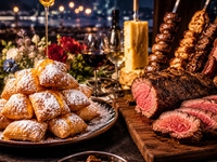 【リニューアル】ニューオーリンズで愛されるベニエ付き！プレミアムサーロイン×焼きチーズケージョ×シュラスコ食べ放題