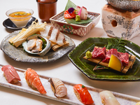 【江戸前鮨 周年コース】『瀬戸内はも小鍋と近江牛の炙り肉鮨』＆選べる食事！『とろたく入り江戸前鮨5種 or 鰻の釜飯ひつまぶし』4800(税抜)