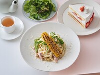 【デザート＆ドリンク付きのスペシャルランチ】焼きとうもろこしとパンチェッタのパルミジャーノクリームパスタ