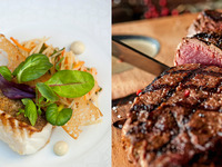 Fish dish and Japanese Black Wagyu beef fillet steak course