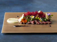 Venison carpaccio with Hakuba Farm blueberry sauce