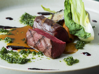 Grilled venison loin with three sauces